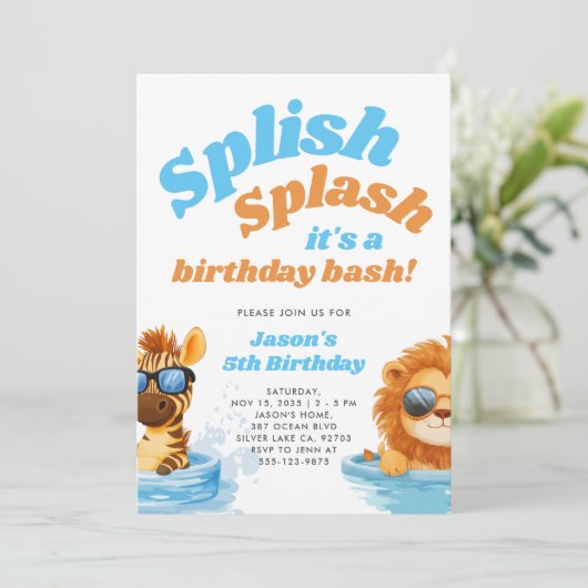 Splish Splash Pool Party Boy Verjaardag Kaart (Staand voorkant)