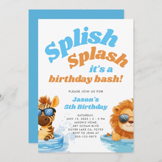 Splish Splash Pool Party Boy Verjaardag Kaart (Voorkant / Achterkant)