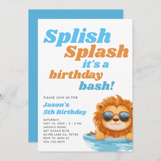 Splish Splash Pool Party Boy Verjaardag Kaart (Voorkant / Achterkant)