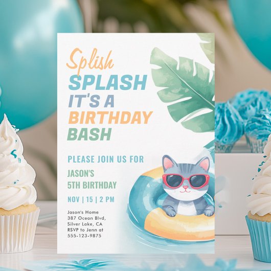Splish Splash Pool Party Boy Verjaardag Kaart