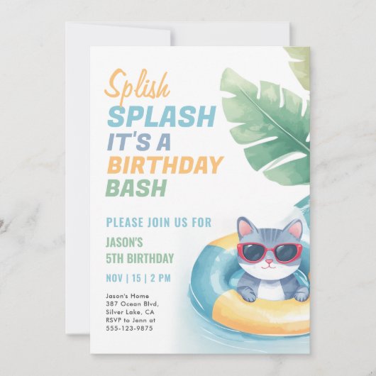 Splish Splash Pool Party Boy Verjaardag Kaart (Voorkant)