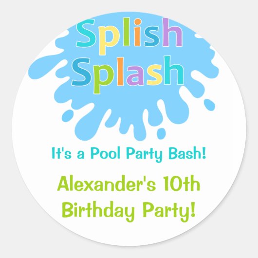Splish Splash Pool Party Boy Verjaardags Sticker (Voorkant)