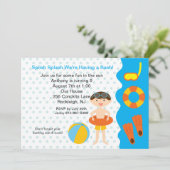 Splish Splash Pool Party Boys Birthday Uitnodiging (Staand voorkant)