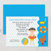 Splish Splash Pool Party Boys Birthday Uitnodiging (Voorkant / Achterkant)