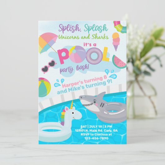 Splish splash pool party estivals op uitnodiging v (Staand voorkant)