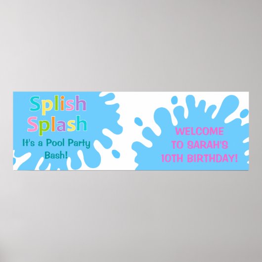 Splish Splash Pool Party Girl Birthday Banner Poster (Voorkant)