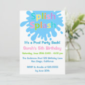 Splish Splash Pool Party Girl Birthday Invitation Kaart (Staand voorkant)