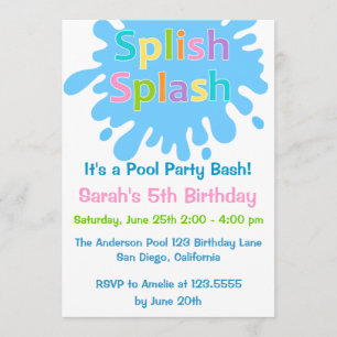 Splish Splash Pool Party Girl Birthday Invitation Kaart