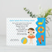 Splish Splash Pool Party Girls Birthday Invitation Kaart (Staand voorkant)