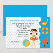 Splish Splash Pool Party Girls Birthday Invitation Kaart (Voorkant / Achterkant)