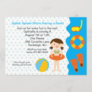 Splish Splash Pool Party Girls Birthday Invitation Kaart