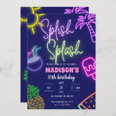 Splish Splash Pool Party Glow Neon Verjaardag Kaart (Voorkant / Achterkant)