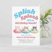 Splish Splash Pool Party Meisje Verjaardag Kaart (Staand voorkant)
