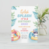 Splish Splash Pool Party Meisje Verjaardag Kaart (Staand voorkant)
