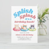 Splish Splash Pool Party Meisje Verjaardag Kaart (Staand voorkant)