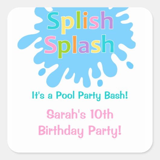 Splish Splash Pool Party Meisje Verjaardag Sticker (Voorkant)