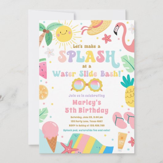 Splish Splash Pool Party Water Slide Bash Verjaard Kaart (Voorkant)