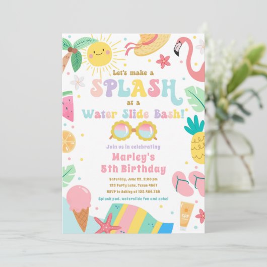 Splish Splash Pool Party Water Slide Bash Verjaard Kaart (Staand voorkant)