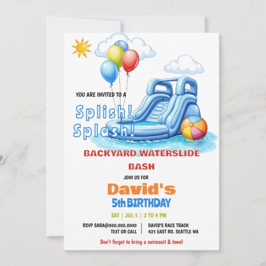 Splish Splash Pool Party Waterslide Verjaardag Kaart (Voorkant)