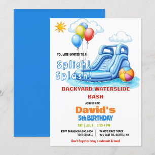 Splish Splash Pool Party Waterslide Verjaardag Kaart