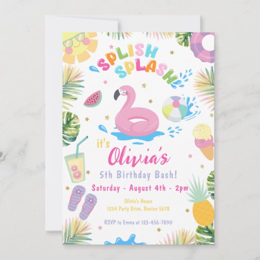 Splish Splash Pool Party Zomer Water Verjaardag Kaart (Voorkant)
