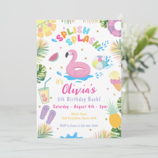 Splish Splash Pool Party Zomer Water Verjaardag Kaart (Staand voorkant)