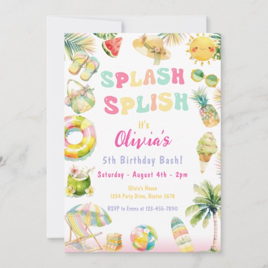 Splish Splash Pool Party Zomer Water Verjaardag Kaart (Voorkant)