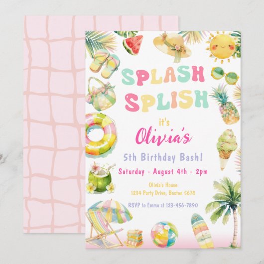 Splish Splash Pool Party Zomer Water Verjaardag Kaart (Voorkant / Achterkant)