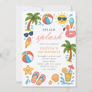 Splish Splash Pool Party Zomerverjaardagsfeestje Kaart
