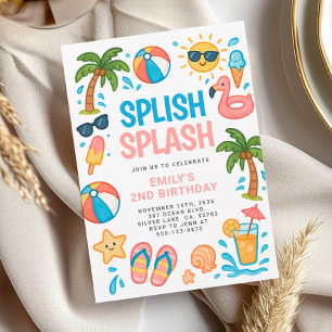 Splish Splash Pool Party Zomerverjaardagsfeestje Kaart