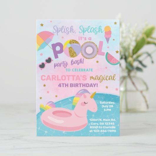 Splish splash pool party's estiviteiten. kaart (Staand voorkant)