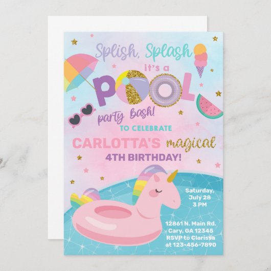 Splish splash pool party's estiviteiten. kaart (Voorkant / Achterkant)