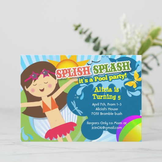 Splish Splash poolpartij verjaardagsfeest uitnodig Kaart (Staand voorkant)