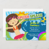 Splish Splash poolpartij verjaardagsfeest uitnodig Kaart (Voorkant / Achterkant)