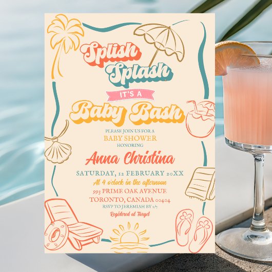 Splish Splash Retro Baby Bash Baby Shower Kaart