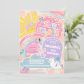 Splish Splash Retro Groovy Daisy Birthday Invitati Kaart (Staand voorkant)