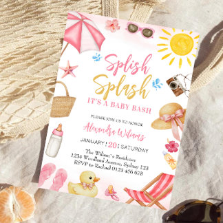  Splish Splash Roze Meisje Baby Shower Kaart