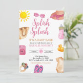 Splish Splash Roze Strand Zomer Meisje Baby shower Kaart (Staand voorkant)