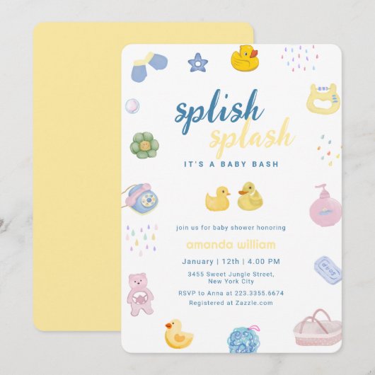 Splish Splash Rubber Eend Bad Baby Borrel   Kaart (Voorkant / Achterkant)