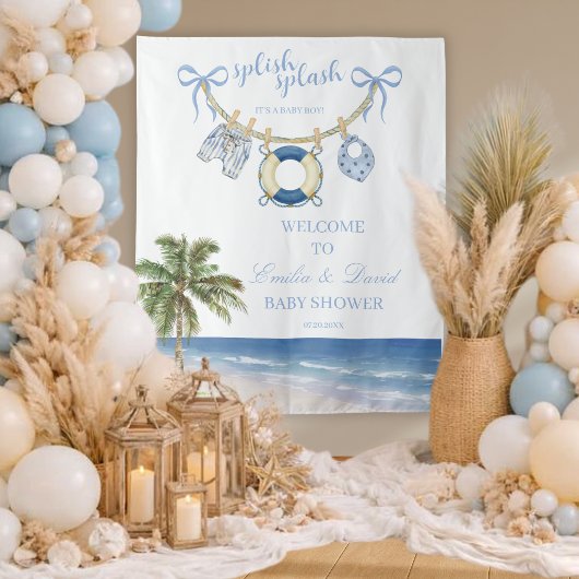 Splish Splash Seaside Baby Shower Wall Tapestry Wandkleed