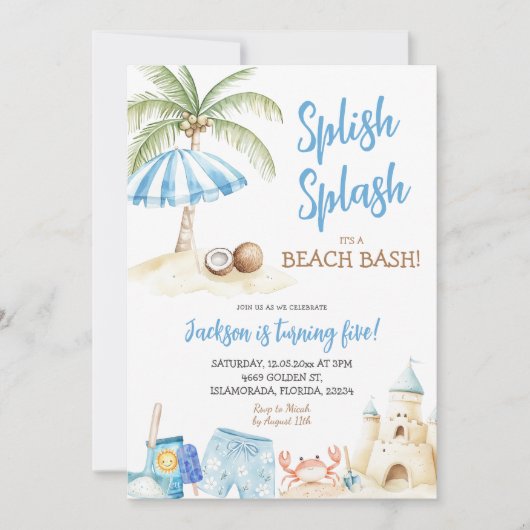 Splish Splash Summer Beach Bash Boy Verjaardag Kaart (Voorkant)