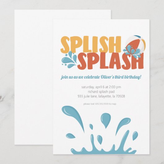Splish Splash Summer Birthday Bash Uitnodigingen (Voorkant / Achterkant)
