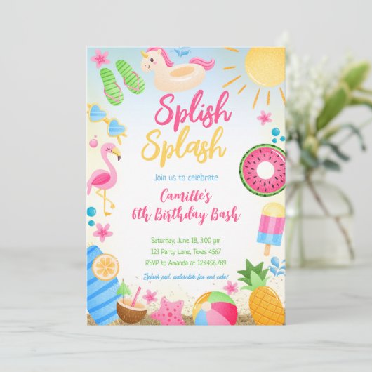 Splish Splash Summer Girl Verjaardag Kaart (Staand voorkant)