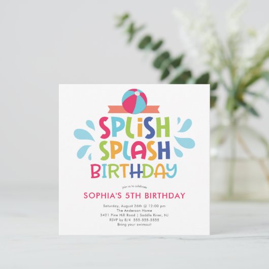 Splish Splash Summer Pool Birthday Invitation Kaart (Staand voorkant)