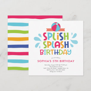 Splish Splash Summer Pool Birthday Invitation Kaart