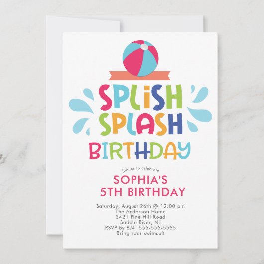 Splish Splash Summer Pool Birthday Invitation Kaart (Voorkant)