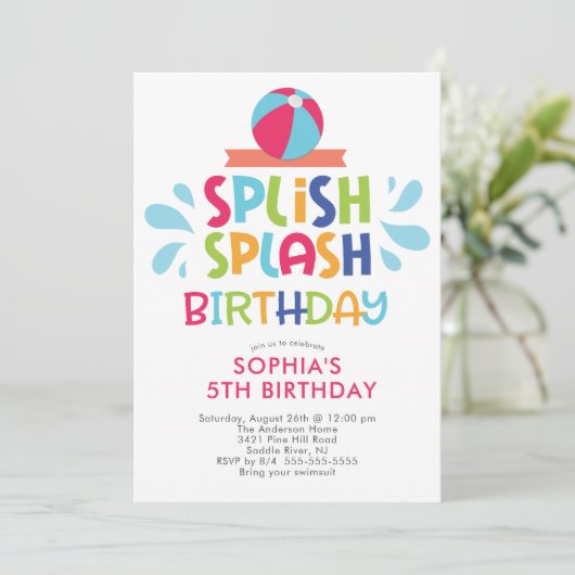 Splish Splash Summer Pool Birthday Invitation Kaart (Staand voorkant)