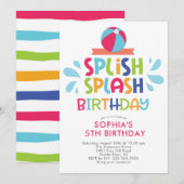 Splish Splash Summer Pool Birthday Invitation Kaart (Voorkant / Achterkant)