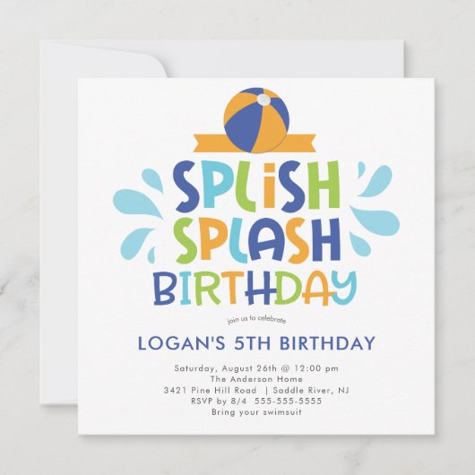 Splish Splash Summer Pool Birthday Invitation Kaart (Voorkant)
