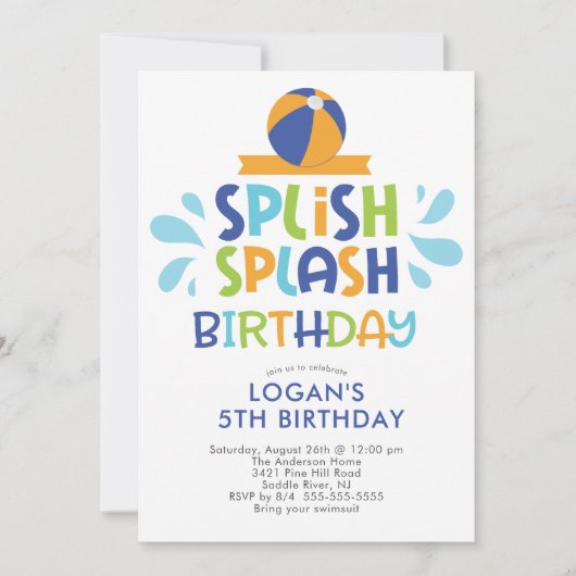Splish Splash Summer Pool Birthday Invitation Kaart (Voorkant)